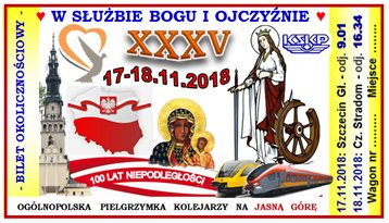 Bilet pielgrzymkowy, okoliczno�ciowy z 17-18.11.2018 roku - kliknij, aby powi�kszy�...